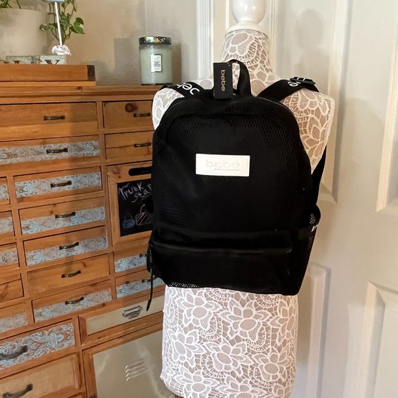 bebe "Manny" LG Backpack Black Netted Removable Liner- NWT - Picture 7 of 9